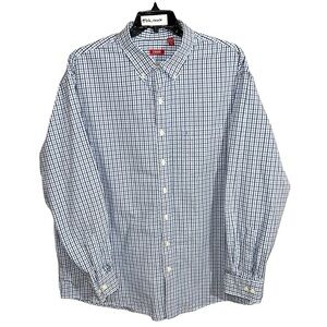 Izod Shirt Men’s Size 2XLT Blue White Checks Button Front Long Sleeve